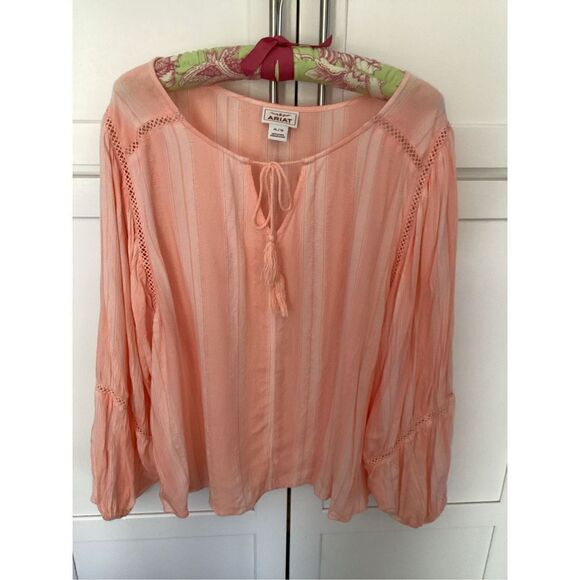 Ariat Womens Sz XL Society Top Peasant Boho Tassel Scoop Neck Tunic - Picture 2 of 8